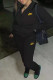 Black Fashion Casual Solid Embroidered Zipper Hooded Collar Long Sleeve Two Pieces