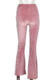 Red Casual Solid Patchwork Boot Cut High Waist Speaker Solid Color Bottoms