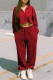 Red Casual Solid Patchwork Zipper Collar Long Sleeve Two Pieces