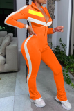 Orange Sexy Solid Patchwork Turndown Collar Skinny Jumpsuits