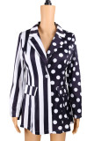 Black And White Fashion Casual Print Patchwork Turndown Collar Outerwear