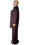 Black Fashion Casual Letter Print Cardigan Turndown Collar Long Sleeve Two Pieces