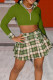 Green Fashion Street Plaid Patchwork Turndown Collar Long Sleeve Two Pieces