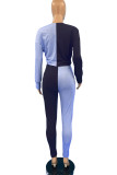 Blue Yellow Fashion Casual Patchwork Basic Turndown Collar Long Sleeve Two Pieces