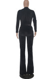 Black Casual Solid Patchwork Turn-back Collar Long Sleeve Two Pieces