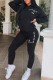Black Fashion Casual Letter Print Basic Hooded Collar Long Sleeve Two Pieces