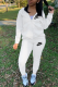White Casual Patchwork Print Solid Embroidered Hooded Collar Long Sleeve Two Pieces