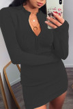 Black Casual Solid Patchwork Zipper Collar Pencil Skirt Dresses