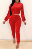 Red Casual Solid Patchwork Hooded Collar Long Sleeve Two Pieces