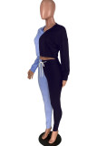 Blue Yellow Fashion Casual Patchwork Basic Turndown Collar Long Sleeve Two Pieces