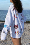 White Fashion Casual Print Basic O Neck Tops