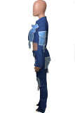 White Street Solid Patchwork Turndown Collar Long Sleeve Two Pieces