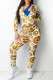 Yellow Fashion Casual Print Patchwork Zipper Collar Long Sleeve Two Pieces