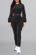 Black Casual Solid Patchwork Hooded Collar Long Sleeve Two Pieces