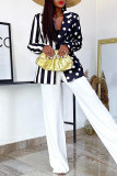 Black And White Fashion Casual Print Patchwork Turndown Collar Outerwear