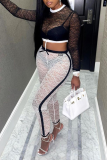 Black Sexy Patchwork Lace O Neck Long Sleeve Two Pieces