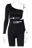 Coffee Fashion Sportswear Solid Frenulum One Shoulder Long Sleeve Two Pieces