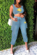 Blue Casual Print Patchwork U Neck Sleeveless Two Pieces