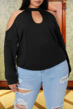 Black Fashion Casual Solid Patchwork O Neck Plus Size Tops