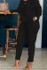 Black Casual Solid Patchwork O Neck Long Sleeve Two Pieces