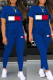 Royal Blue Fashion Casual Print Basic O Neck Short Sleeve Two Pieces