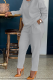 Grey Casual Solid Patchwork O Neck Long Sleeve Two Pieces