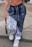 Blue Street Print Patchwork Straight High Waist Straight Positioning Print Bottoms