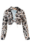 Leopard Print Fashion Sexy Print Patchwork Turndown Collar Tops