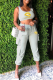 White Casual Print Patchwork U Neck Sleeveless Two Pieces