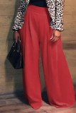 Red Elegant Solid Patchwork Fold Straight High Waist Wide Leg Solid Color Bottoms