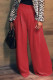 Red Elegant Solid Patchwork Fold Straight High Waist Wide Leg Solid Color Bottoms