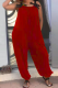 Wine Red Fashion Casual Spaghetti Strap Sleeveless Spaghetti Strap Loose Patchwork Jumpsuits