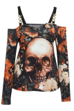 Multicolor Fashion Casual Print Patchwork V Neck Tops