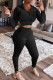 Black Casual Solid Patchwork Zipper Collar Long Sleeve Two Pieces