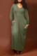 Army Green Fashion Casual Solid Patchwork V Neck One Step Skirt Dresses