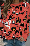 Red Fashion Casual Print Patchwork O Neck Tops
