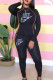 Black Fashion Casual Print Basic O Neck Long Sleeve Two Pieces