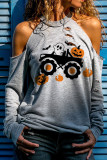 Grey Fashion Casual Print Patchwork O Neck Tops