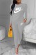 Grey Fashion Casual Print Basic O Neck Long Sleeve Two Pieces