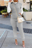 Light Gray Fashion Casual Solid Split Joint Hooded Collar Sleeveless Two Pieces
