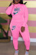Pink Fashion Casual Print Basic O Neck Long Sleeve Two Pieces