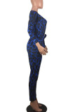 Lemon Yellow Sexy Print Leopard Patchwork Off the Shoulder Skinny Jumpsuits(Contain The Belt)