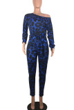Lemon Yellow Sexy Print Leopard Patchwork Off the Shoulder Skinny Jumpsuits(Contain The Belt)