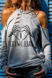 Grey Fashion Casual Print Patchwork O Neck Tops