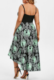 Purple Casual Print Patchwork Spaghetti Strap Irregular Dress Dresses