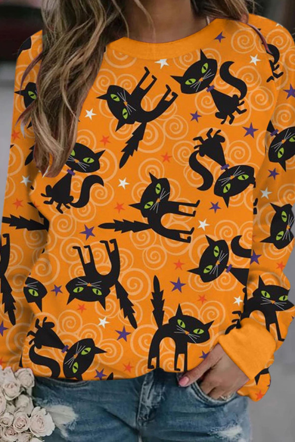 Yellow Fashion Casual Print Patchwork O Neck Tops