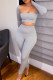 Grey Sexy Casual Solid Basic Square Collar Long Sleeve Two Pieces