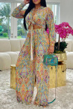 Multicolor Casual Print Bandage Patchwork Turndown Collar Long Sleeve Two Pieces