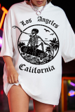 White Casual Print Patchwork O Neck T-Shirts