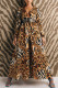Khaki Sexy Print Hollowed Out Patchwork V Neck Long Sleeve Dresses